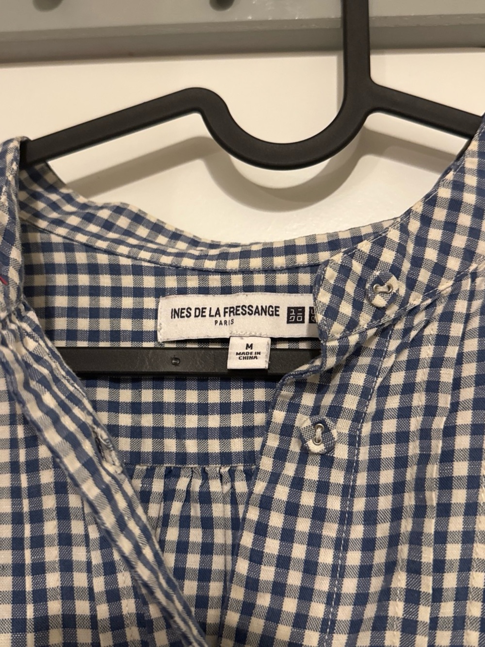 Ines de la Fressange Paris for Uniqlo blue-and-white gingham check blouse